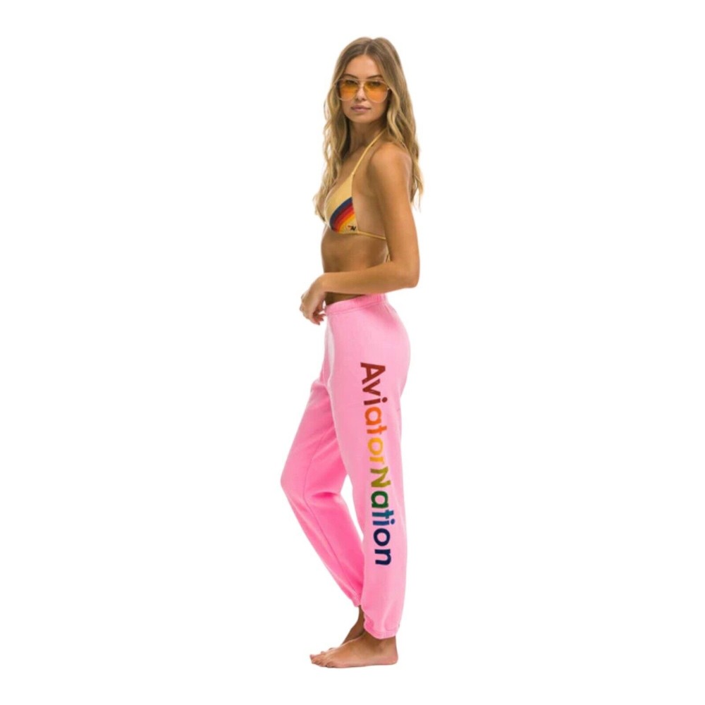 Aviator Nation Sweatpants Neon Pink With Spell Out Down Thigh Women’s XS